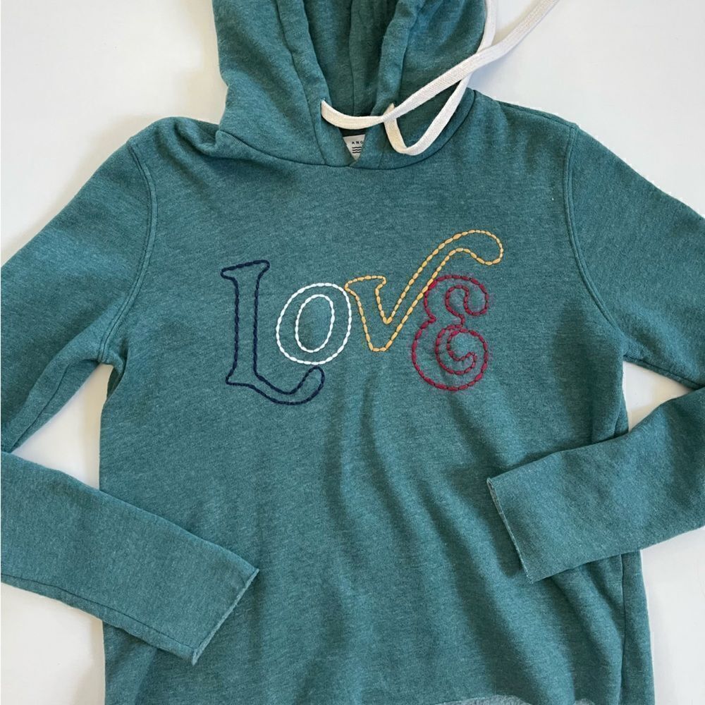 Anthropologie Sol Los Angeles Love Cropped Hoodie XS Petite